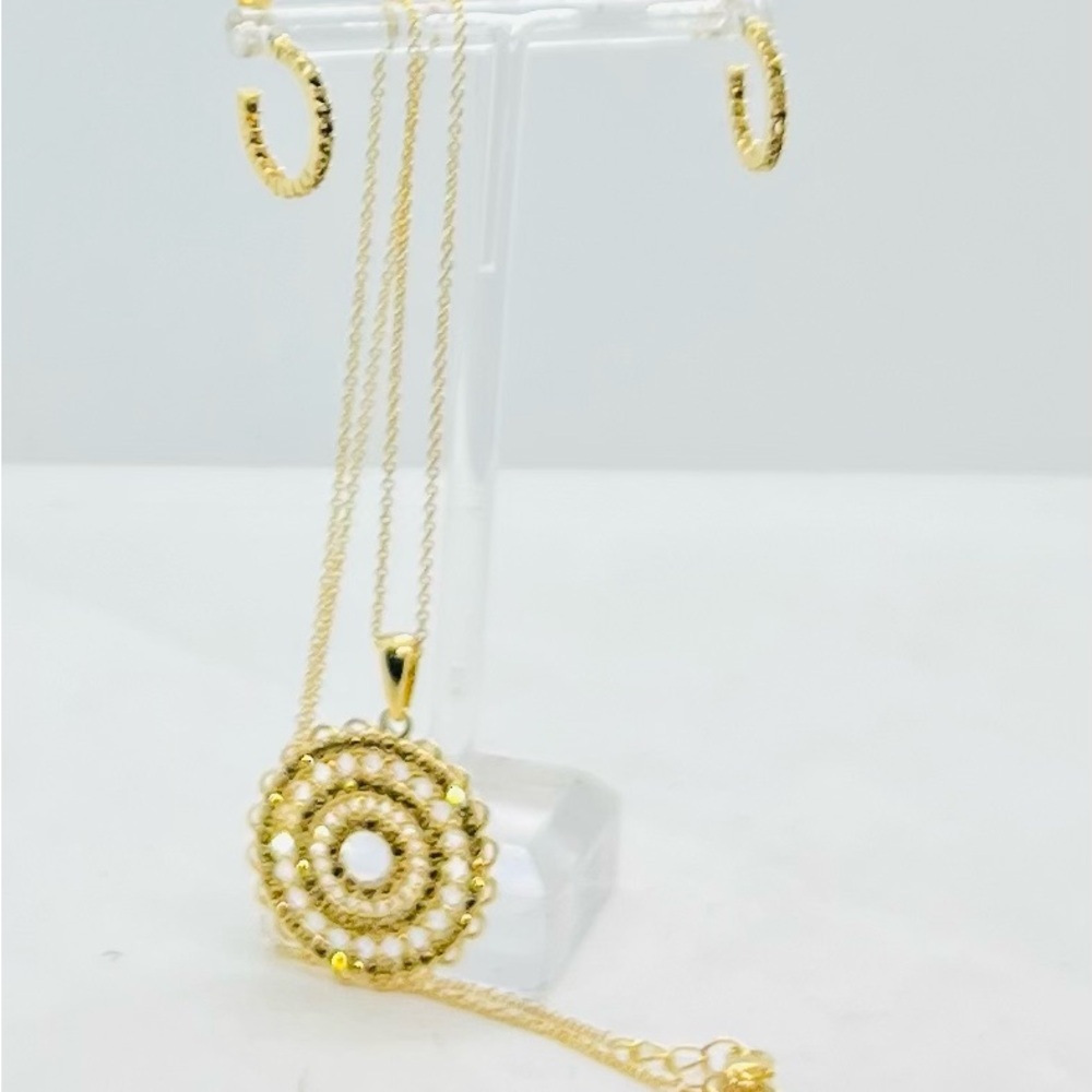 NWTO Lucky Brand Gold Tone Filigree Pendant Necklace & Earring, Set Of 2